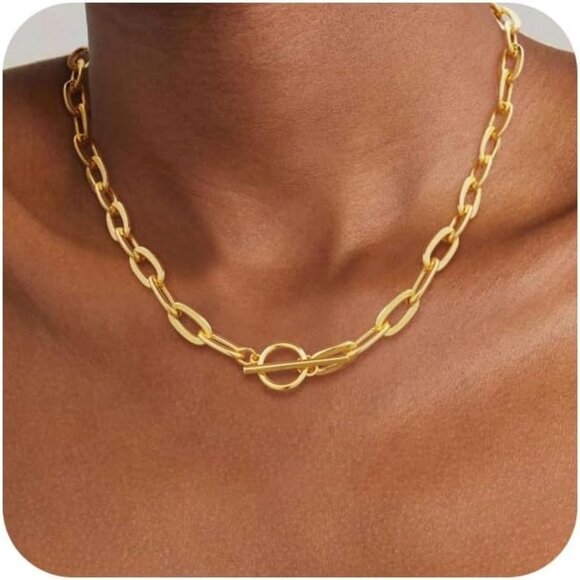 14K Gold Plated Sweatproof Non Tarnish Chunky Layered Herringbone Necklace - Picture 1 of 7